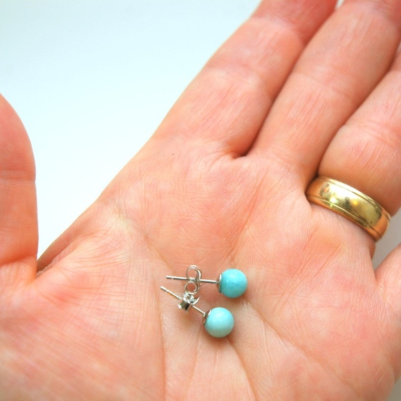 Sterling Silver Jewelry - Blue Dominican Larimar Stud Earrings, 925 Sterling